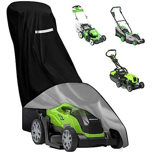HCFGS Lawn Mower Cover,Heavy Duty 420D Polyester Oxford Push Mower Cover,Waterproof,UV Protection Universal Fit Push Lawn Mower with Drawstring & Cover Storage Bag,Lawnmower Covers for Outdoor Waterproof - Image 1