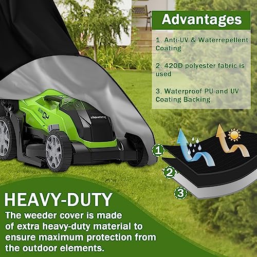 HCFGS Lawn Mower Cover,Heavy Duty 420D Polyester Oxford Push Mower Cover,Waterproof,UV Protection Universal Fit Push Lawn Mower with Drawstring & Cover Storage Bag,Lawnmower Covers for Outdoor Waterproof - Image 2
