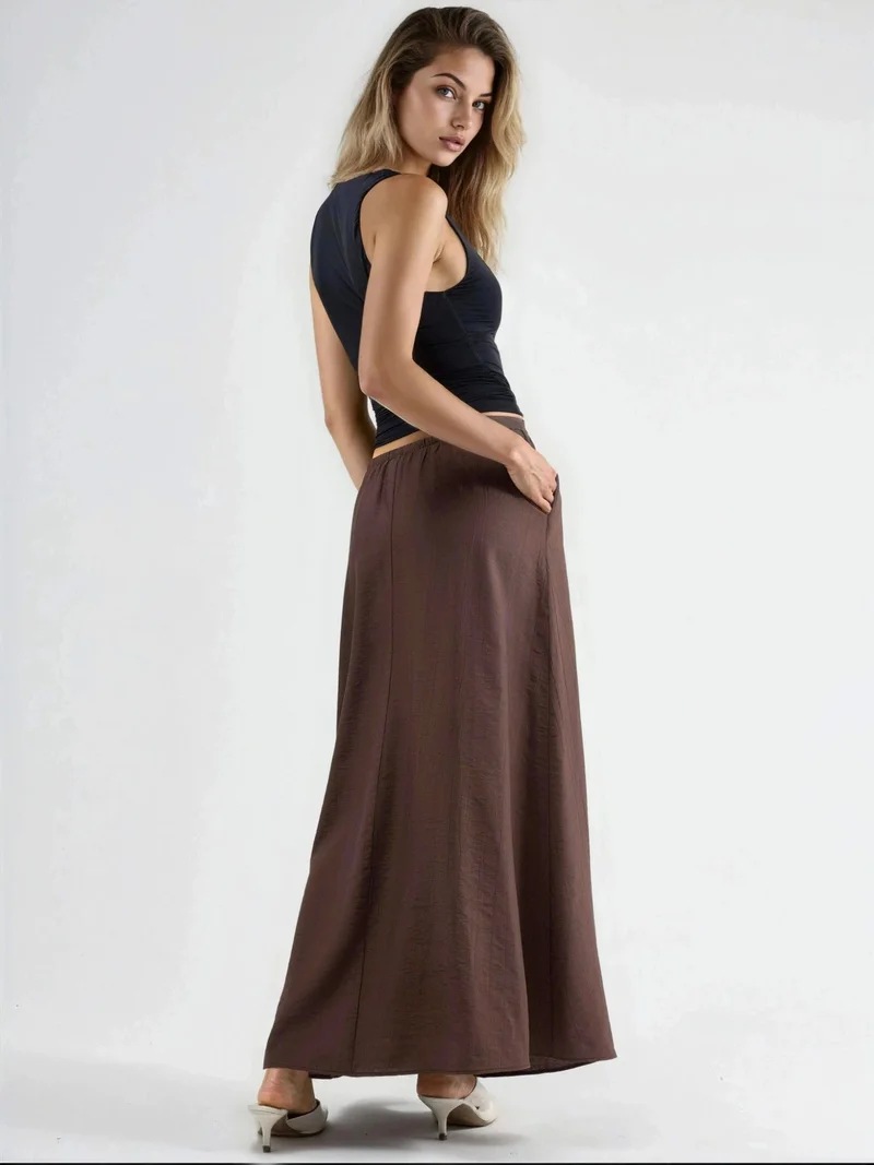 Busem Coffee Brown BUSEM High Waist A-Line Maxi Skirt for Women | Best Price UAE