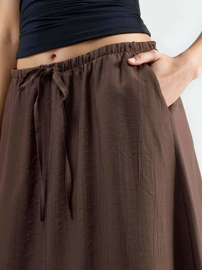 Busem Coffee Brown BUSEM High Waist A-Line Maxi Skirt for Women | Best Price UAE