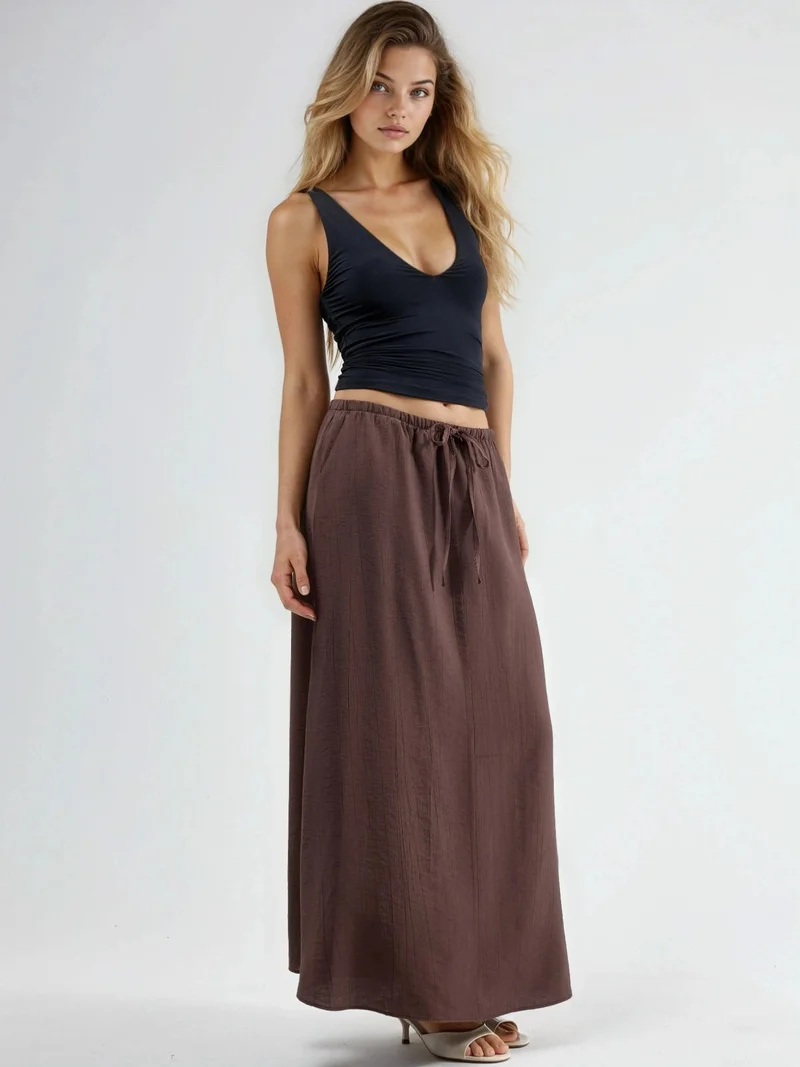 Busem Coffee Brown BUSEM High Waist A-Line Maxi Skirt for Women | Best Price UAE