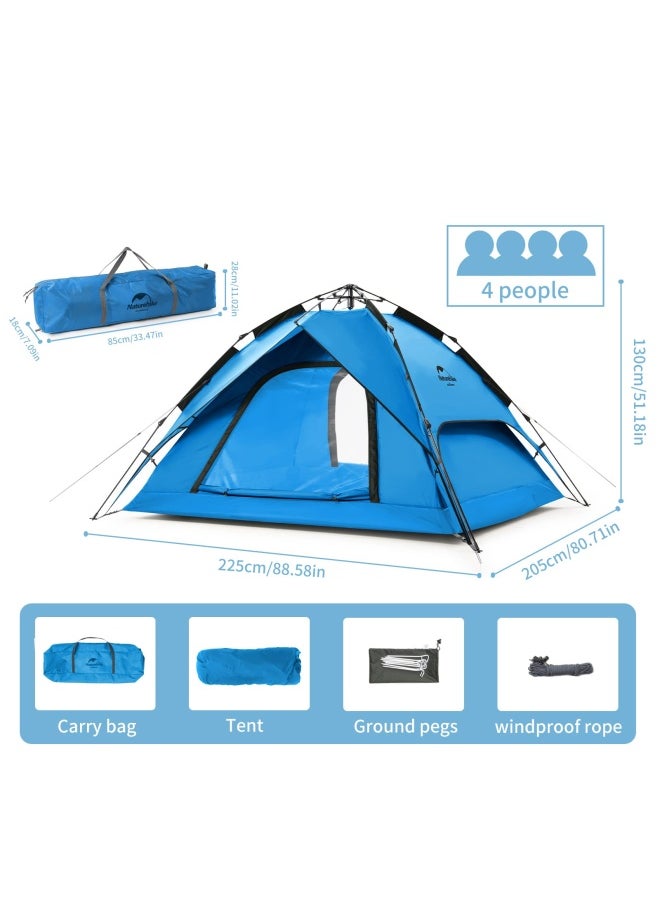 Naturehike - Automatic Tent For 3-4 People | Camping Tent | Dome Shape | Size: 4-Person | Uv Protection, Waterproof, Easy Setup | Color - Blue - Image 1