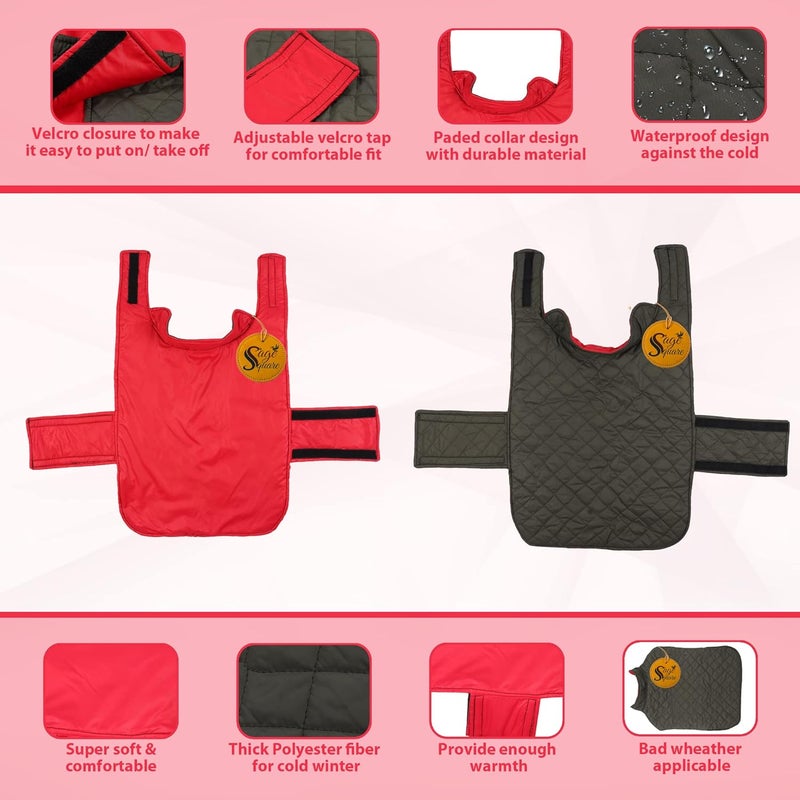 Sage Square Dog Doubleside Reversible Extra Warm Dog Coat, Fleece Lining Dog Winter Jacket Waterproof Paded Dog Cold Weather Coats (Red) (XXLarge - 30 Inches) - Image 4