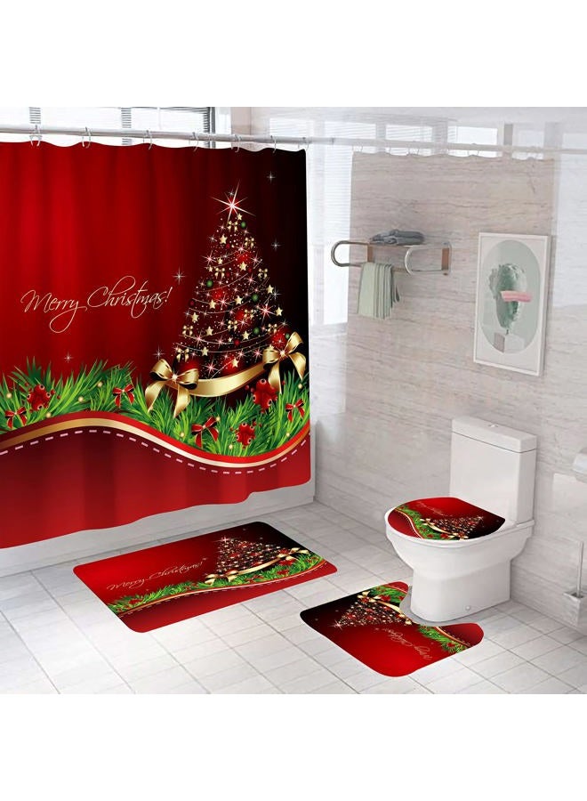 DDS-DUDES Chirstmas Shower Curtain Set for Bathroom Decor (Red Christmas) - Image 1