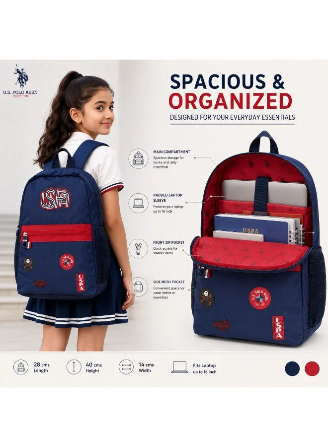 U.S. Polo Assn.  U.S. Polo Assn. Classic Navy USA Heritage Patch Backpack for School and Office MultiCompartment Bag for Campus  | Best Price UAE