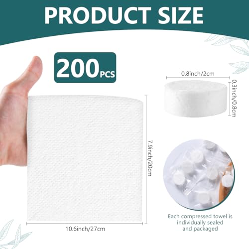 KISEER 200 Pieces Compressed Towels Portable Disposable Mini Compressed Coin Tissue Toilet Paper Tablets for Travel, Camping, Hiking, Sport, Beauty Salon, Home Hand Wipes - Image 2