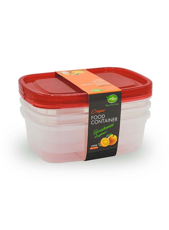 APPOLLO HOUSEWARE 3-Piece Crisper Food Container Set Large Red 22 x 12 x 16.5cm - Image 1