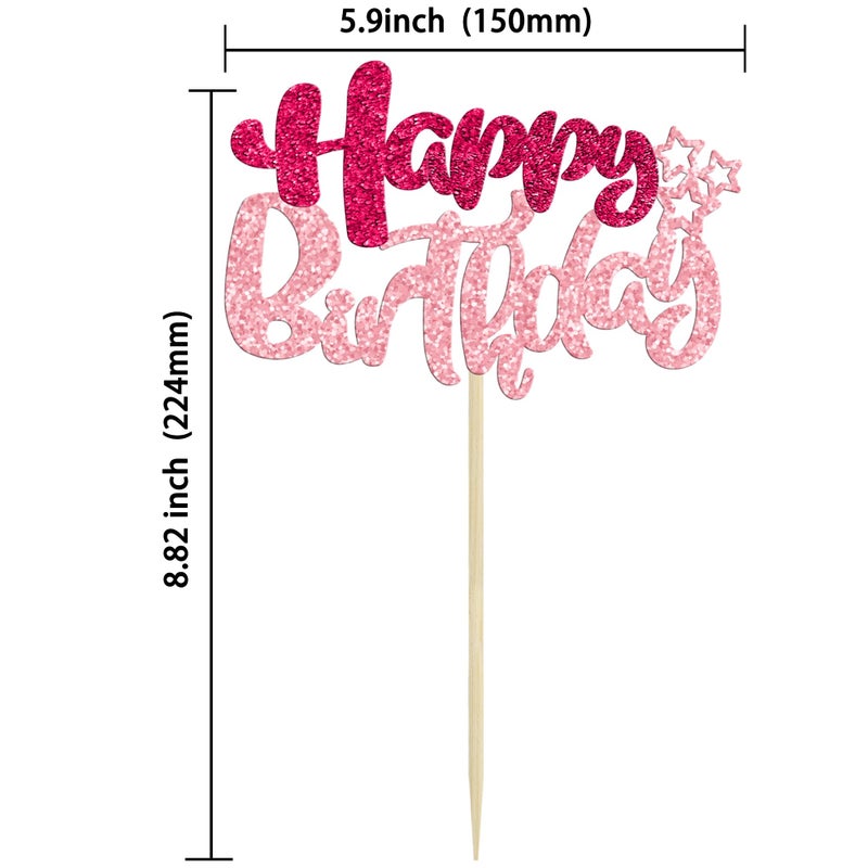 Ephlyn 24Pcs Happy Birthday Cupcake Toppers Double Layer Glitter Happy Birthday Cake Decorations for Celebrating Baby Shower Theme Kids Boys Girls Birthday Anniversary Party Supplies Rose Red Pink - Image 2