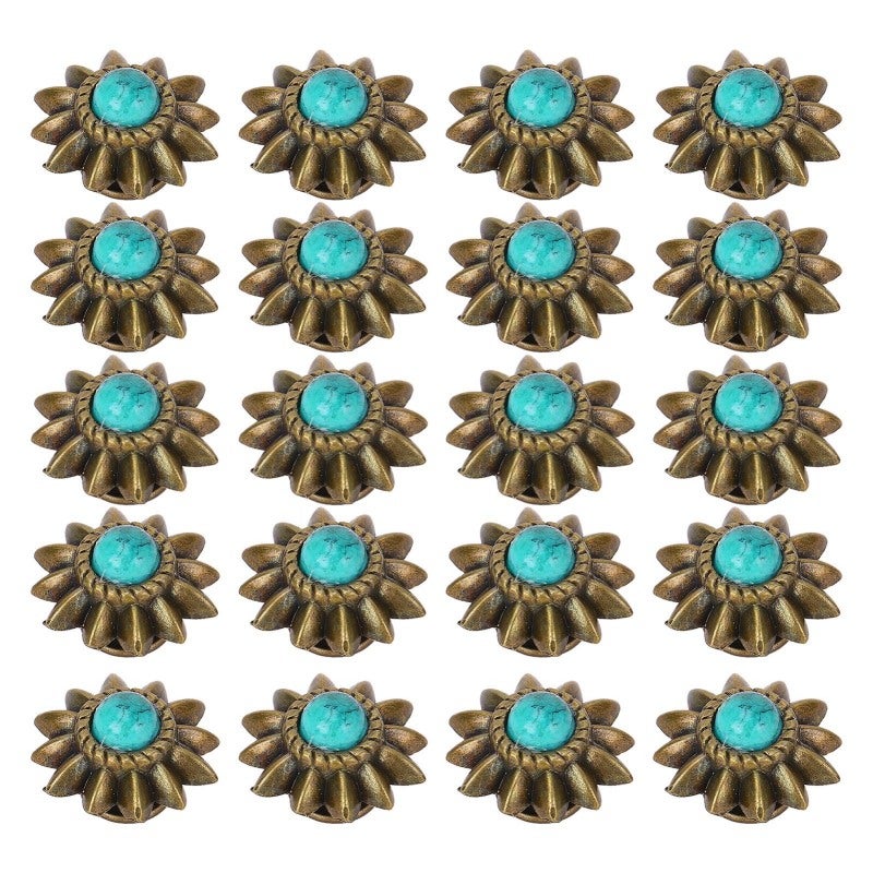 Daisy Decorative Conchos: Green Imitation Turquoise, Clear Texture Details, Strong Zinc Alloy - Easy To Install Western Rivets for Leather Craft, Handmade Artwork & Western Craft Supplies - Image 2