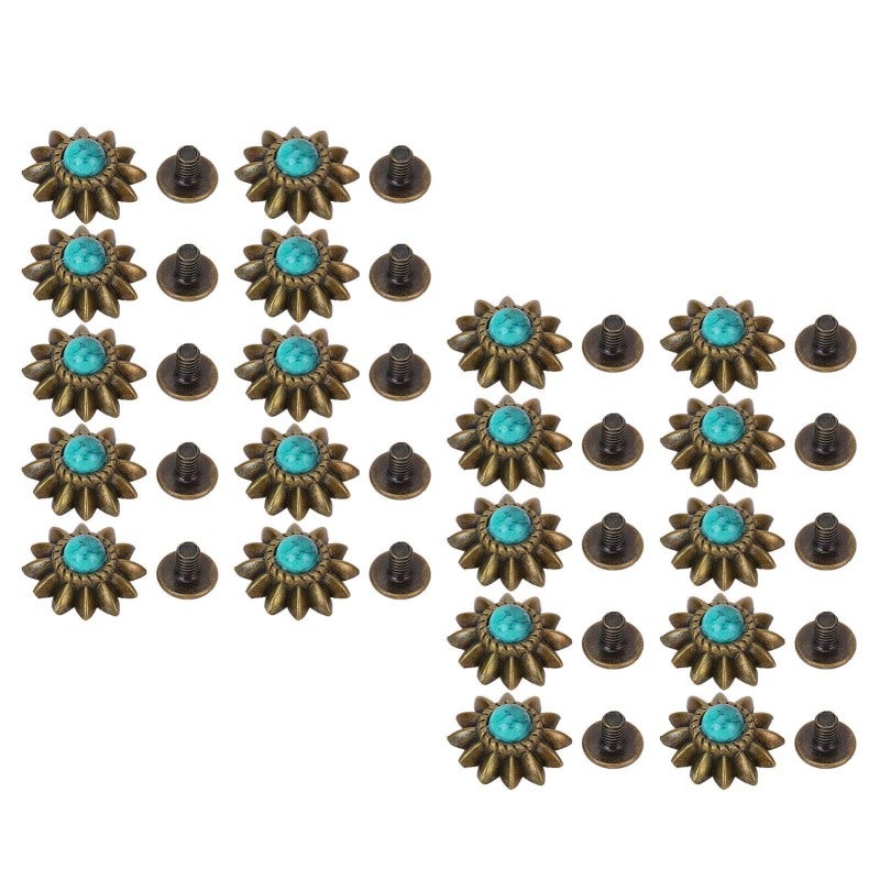 Daisy Decorative Conchos: Green Imitation Turquoise, Clear Texture Details, Strong Zinc Alloy - Easy To Install Western Rivets for Leather Craft, Handmade Artwork & Western Craft Supplies - Image 5
