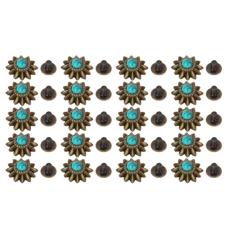 Daisy Decorative Conchos: Green Imitation Turquoise, Clear Texture Details, Strong Zinc Alloy - Easy To Install Western Rivets for Leather Craft, Handmade Artwork & Western Craft Supplies - Image 1