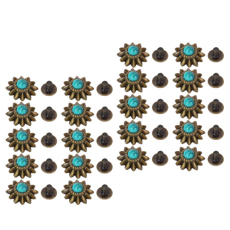 Daisy Decorative Conchos: Green Imitation Turquoise, Clear Texture Details, Strong Zinc Alloy - Easy To Install Western Rivets for Leather Craft, Handmade Artwork & Western Craft Supplies - Image 3