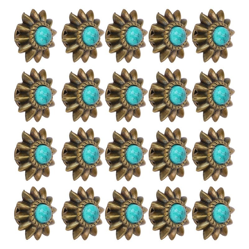 Daisy Decorative Conchos: Green Imitation Turquoise, Clear Texture Details, Strong Zinc Alloy - Easy To Install Western Rivets for Leather Craft, Handmade Artwork & Western Craft Supplies - Image 4