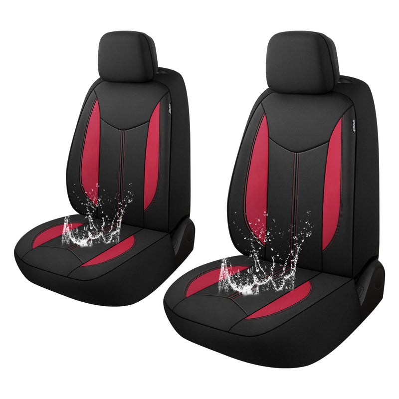 CAROMOP Waterproof Car Seat Cover Full Seats, Neoprene Seat Covers for Cars,Split Bench Compatible Car Interior Covers, Universal Fit Most Car Sedan Truck SUV(Black/Red) - Image 1