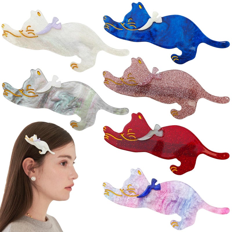 6 PACK Acrylic Duckbill Clip Cute Cat Hair Clips Resin CatThemed Hair Accessories Retro Simple Cat Hair Clips Set Sweet Cat Acrylic Resin Hair Clips