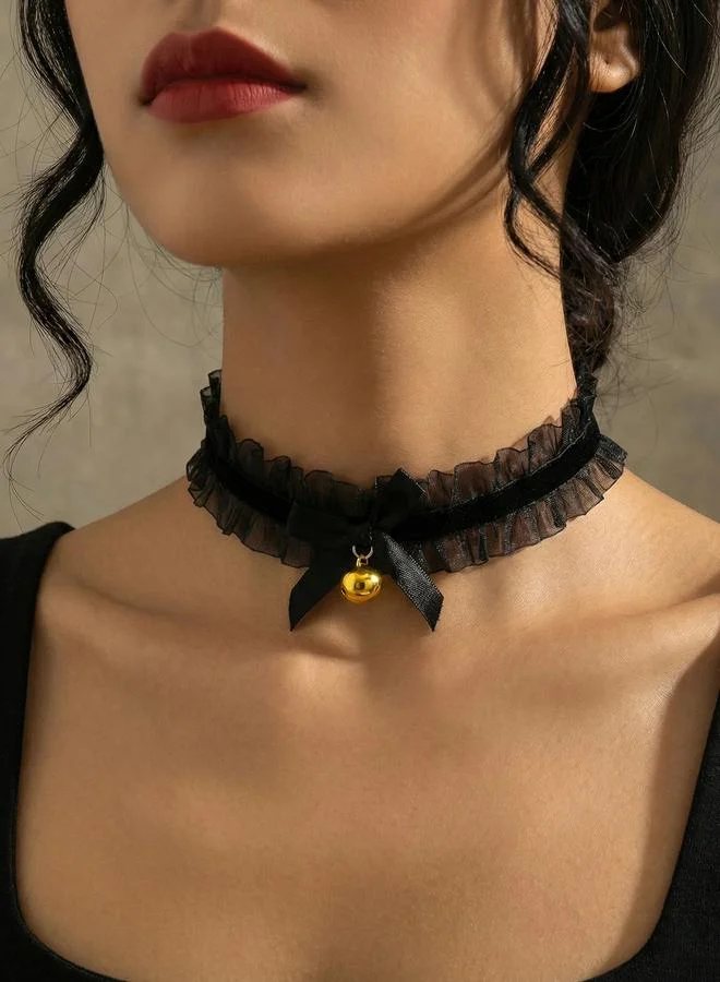 Take Two Lace Bow Bell Choker Necklace