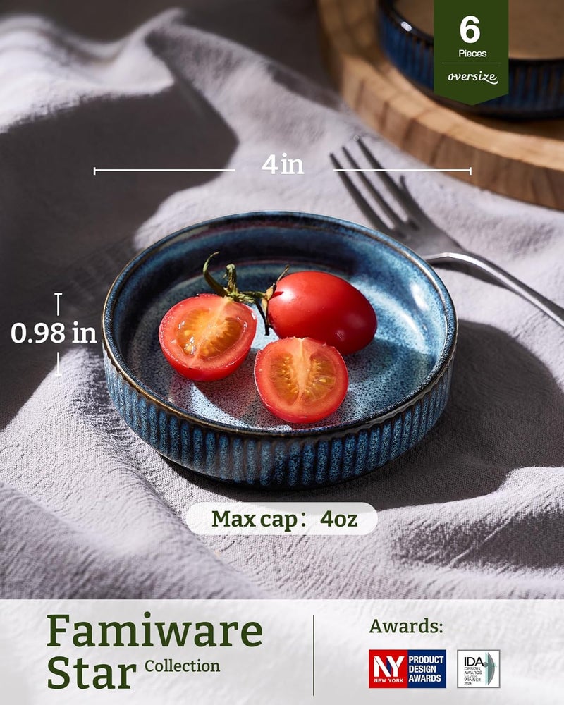 famiware Star Soy Sauce Dish Set - 6 Mini Stoneware Dipping Bowls in Nebulas Blue - Image 2