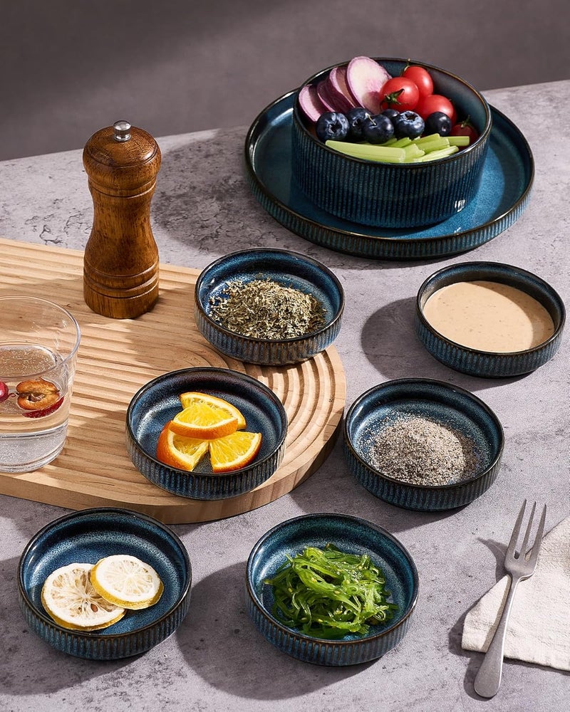 famiware Star Soy Sauce Dish Set - 6 Mini Stoneware Dipping Bowls in Nebulas Blue - Image 4