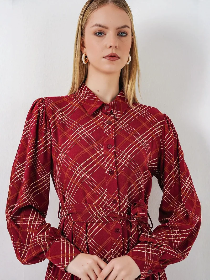 بيغ دارت BDART Plaid Midi Shirt Dress with Button Closure