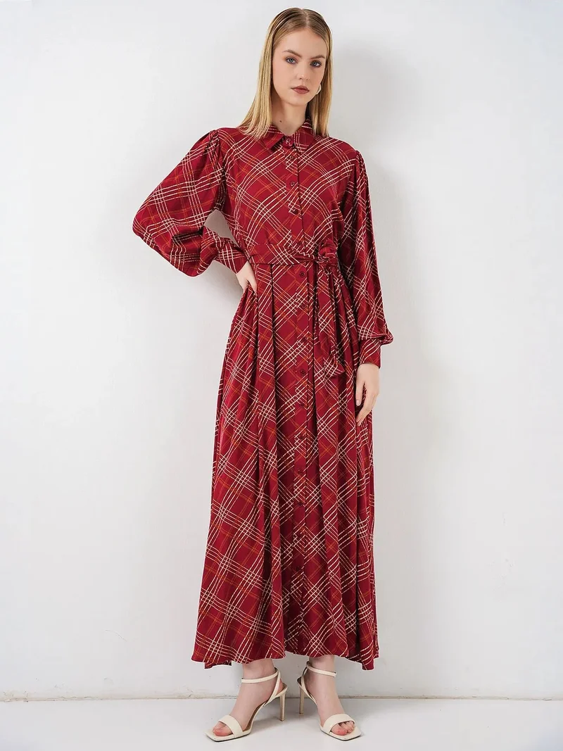 بيغ دارت BDART Plaid Midi Shirt Dress with Button Closure