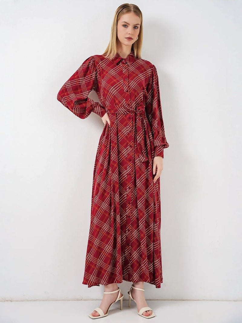 BIG DART BDART Plaid Midi Shirt Dress with Button Closure - Image 1