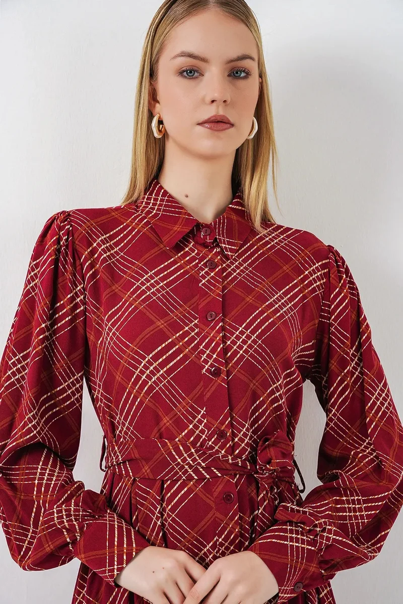بيغ دارت BDART Plaid Midi Shirt Dress with Button Closure