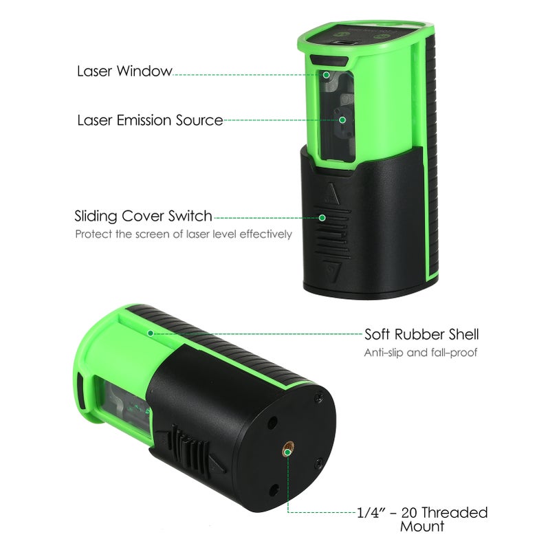 Self-leveling Level 100ft/30m Outdoor Green Cross Line Level with Vertical Beam Spread Covers of 150° Selectable Lines For Outdoor Indoor Picture Hanging Wall Tile TYPE-C Charging - Image 3