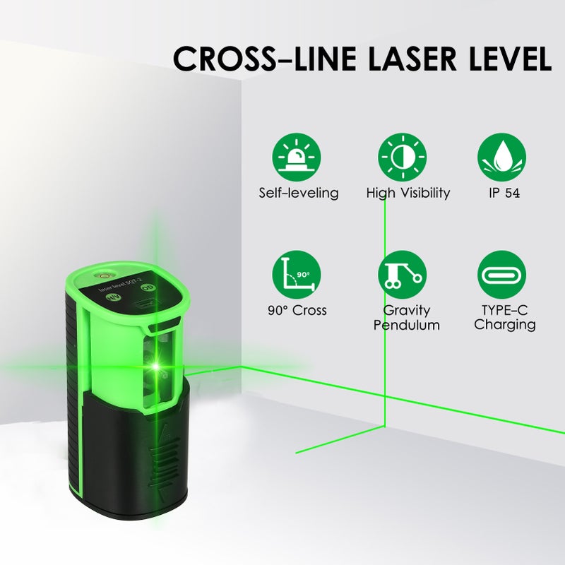 Self-leveling Level 100ft/30m Outdoor Green Cross Line Level with Vertical Beam Spread Covers of 150° Selectable Lines For Outdoor Indoor Picture Hanging Wall Tile TYPE-C Charging - Image 2