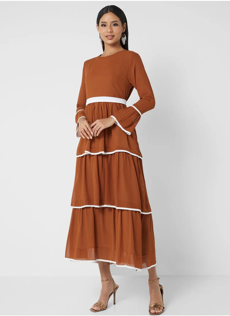 Khizana Layered Dress With Contrast Piping