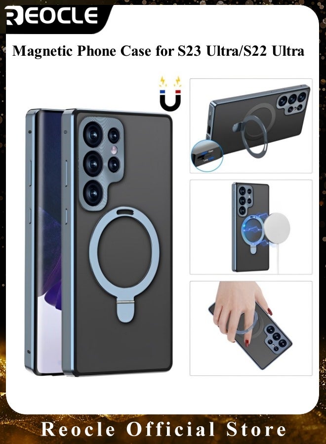 REOCLE Magnetic Phone Case Phone Cover Double-Sided Protection Metal Frame Phone Case with Invisible Magsafe Bracket for Samsung S23 S22 Ultra - Image 1