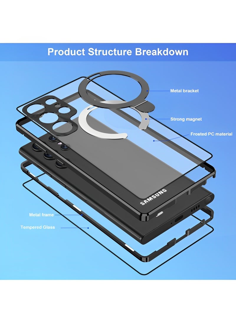 REOCLE Magnetic Phone Case Phone Cover Double-Sided Protection Metal Frame Phone Case with Invisible Magsafe Bracket for Samsung S23 S22 Ultra - Image 3