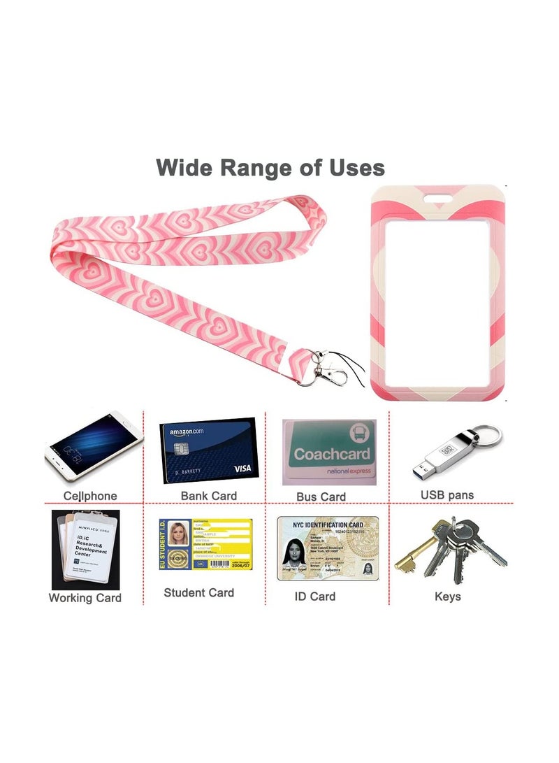 SYOSI Pink Lanyard for Women with ID Badge Holder Neck Keychain for Keys, Hard Plastic Vertical Card Case with Heart Pattern - Image 5