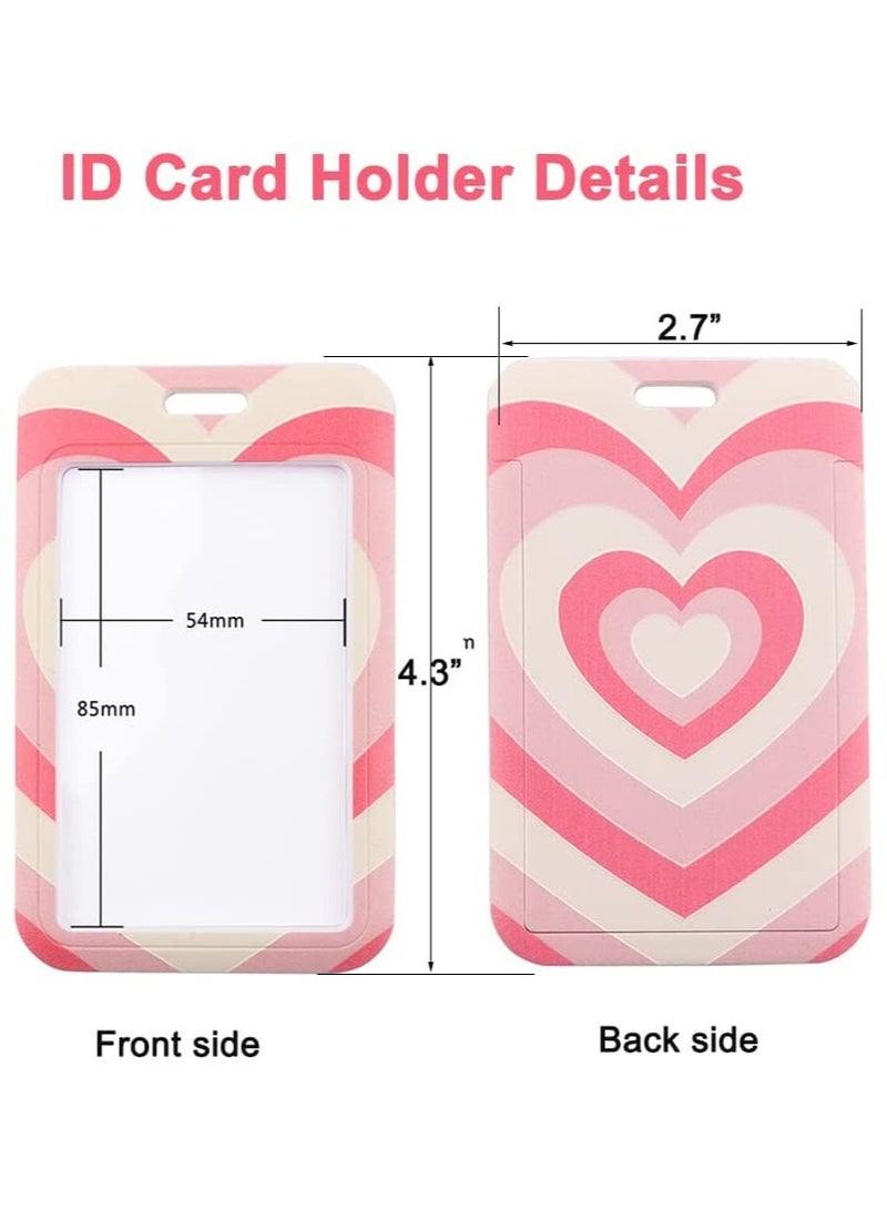 SYOSI Pink Lanyard for Women with ID Badge Holder Neck Keychain for Keys, Hard Plastic Vertical Card Case with Heart Pattern - Image 3