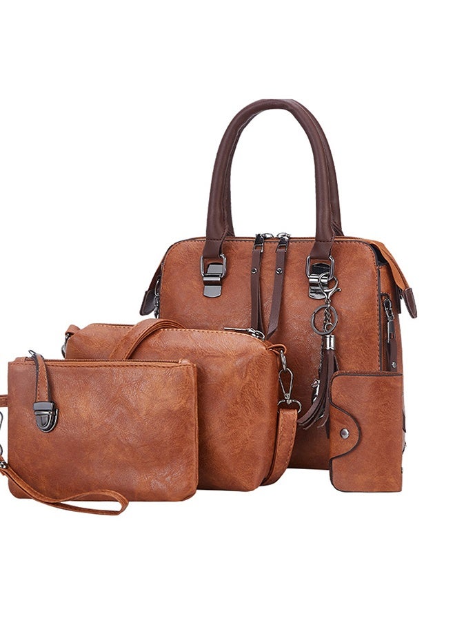 4-Piece Double Zipper Bags Brown - Image 1