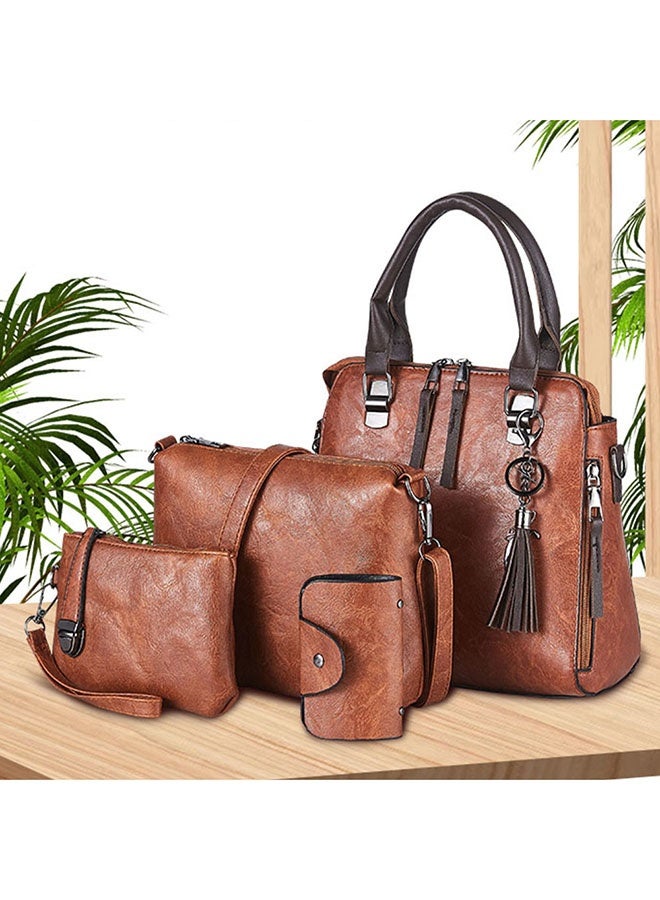 4-Piece Double Zipper Bags Brown - Image 2