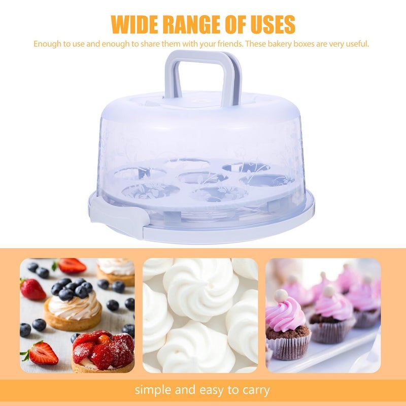 Blue Round Portable Cupcake Carrier Box With Handle Food Storage Container For Muffins Donuts Bakery Refrigerator Use - Image 4