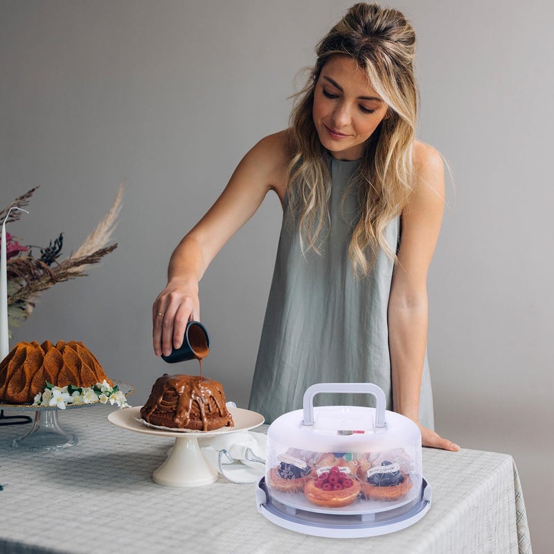 Blue Round Portable Cupcake Carrier Box With Handle Food Storage Container For Muffins Donuts Bakery Refrigerator Use - Image 5