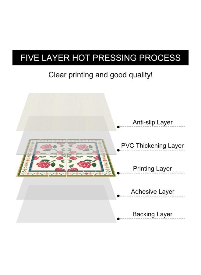 HOMETITUTE 10PCS 12x12 Inch Red Rose Pattern with Colorful Border Floor Tiles Peel and Stick Removable Self Adhesive DIY Vinyl Flooring Stickers for Kitchen Bathroom Living Room Entryway Home Decor - Image 2