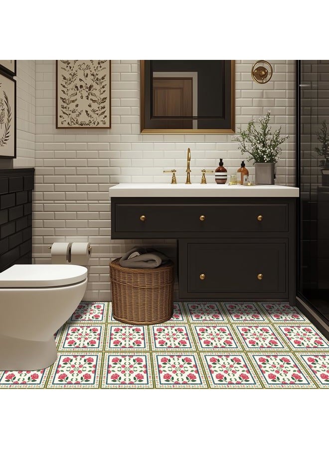 HOMETITUTE 10PCS 12x12 Inch Red Rose Pattern with Colorful Border Floor Tiles Peel and Stick Removable Self Adhesive DIY Vinyl Flooring Stickers for Kitchen Bathroom Living Room Entryway Home Decor - Image 4