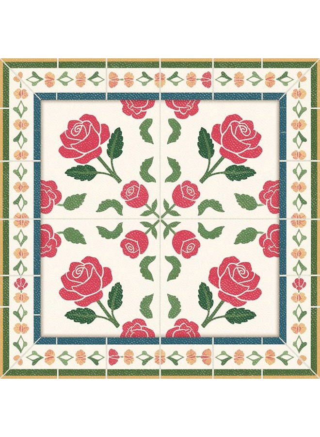 HOMETITUTE 10PCS 12x12 Inch Red Rose Pattern with Colorful Border Floor Tiles Peel and Stick Removable Self Adhesive DIY Vinyl Flooring Stickers for Kitchen Bathroom Living Room Entryway Home Decor - Image 1