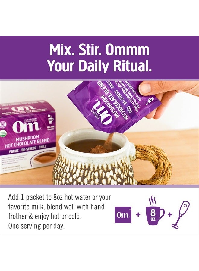 OM Mushroom Superfood Hot Chocolate Blend Mushroom Powder, Single Serve, 10 Count, Dutch Cocoa, 2g of Sugar, 25 Calories, Lion's Mane, Reishi, Chaga, Turkey Tail, Focus and Stress Support - Image 2