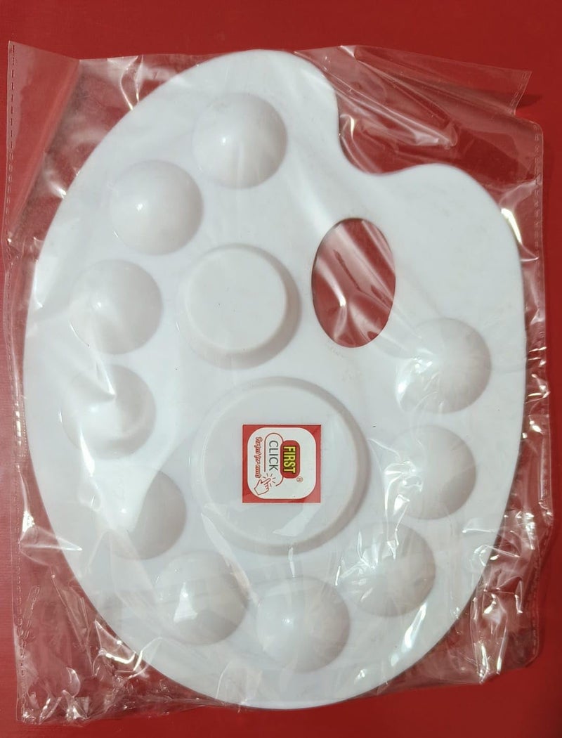 FIRST CLICK Painting Palettes for Art 301 no. 22X17 cm, Medium 16X9 cm & Oval Shaped 14X9.5 cm Paletes Set of 3 pcs Pure White Plastic - Image 3