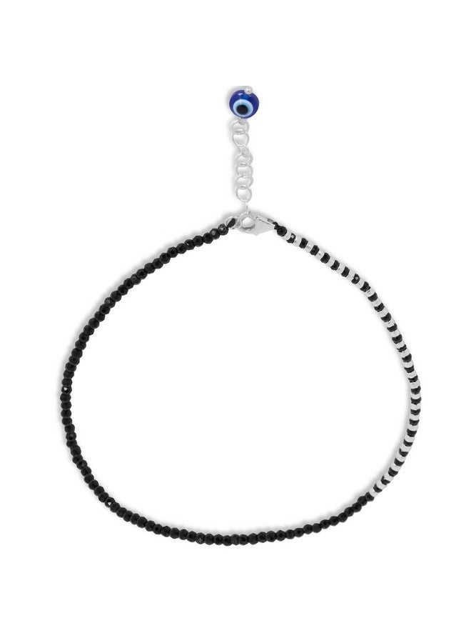 ZAVYA 925 Sterling Silver Designer Evil Eye Rhodium Plated Adjustable Beaded Anklet (Single) | Gift for Women & Girls | With Certificate of Authenticity & 925 Hallmark - Image 1