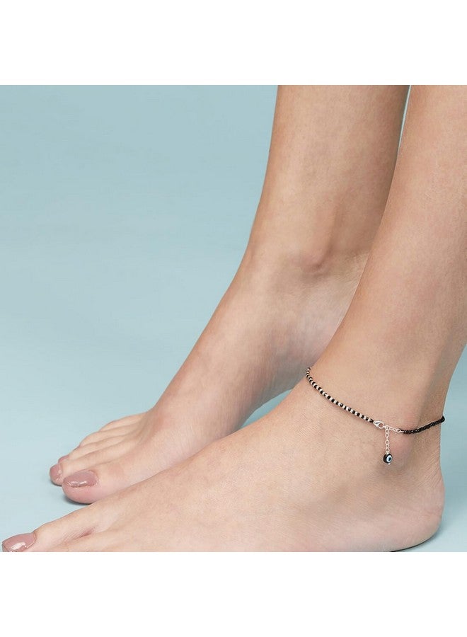 ZAVYA 925 Sterling Silver Designer Evil Eye Rhodium Plated Adjustable Beaded Anklet (Single) | Gift for Women & Girls | With Certificate of Authenticity & 925 Hallmark - Image 2
