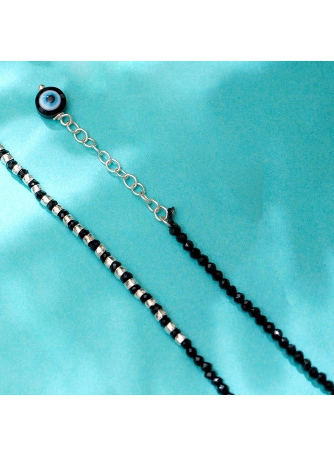 ZAVYA 925 Sterling Silver Designer Evil Eye Rhodium Plated Adjustable Beaded Anklet (Single) | Gift for Women & Girls | With Certificate of Authenticity & 925 Hallmark - Image 3