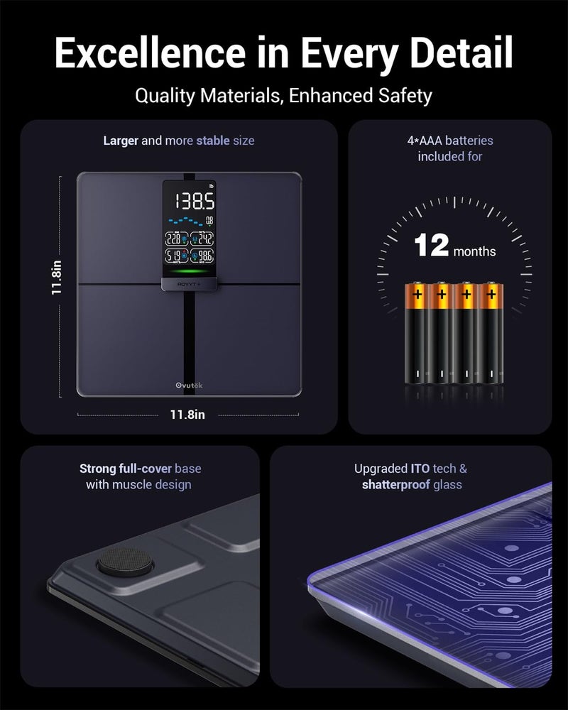 Ovutek Professional Smart Scale for Body Weight, BMI, Body Fat, Muscle Mass, Highly Accurate Body Composition Weighing Machine, Bathroom Digital Scale Large Display Sync with Fitness App, 450lb - Image 5
