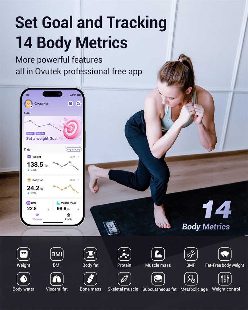 Ovutek Professional Smart Scale for Body Weight, BMI, Body Fat, Muscle Mass, Highly Accurate Body Composition Weighing Machine, Bathroom Digital Scale Large Display Sync with Fitness App, 450lb - Image 4