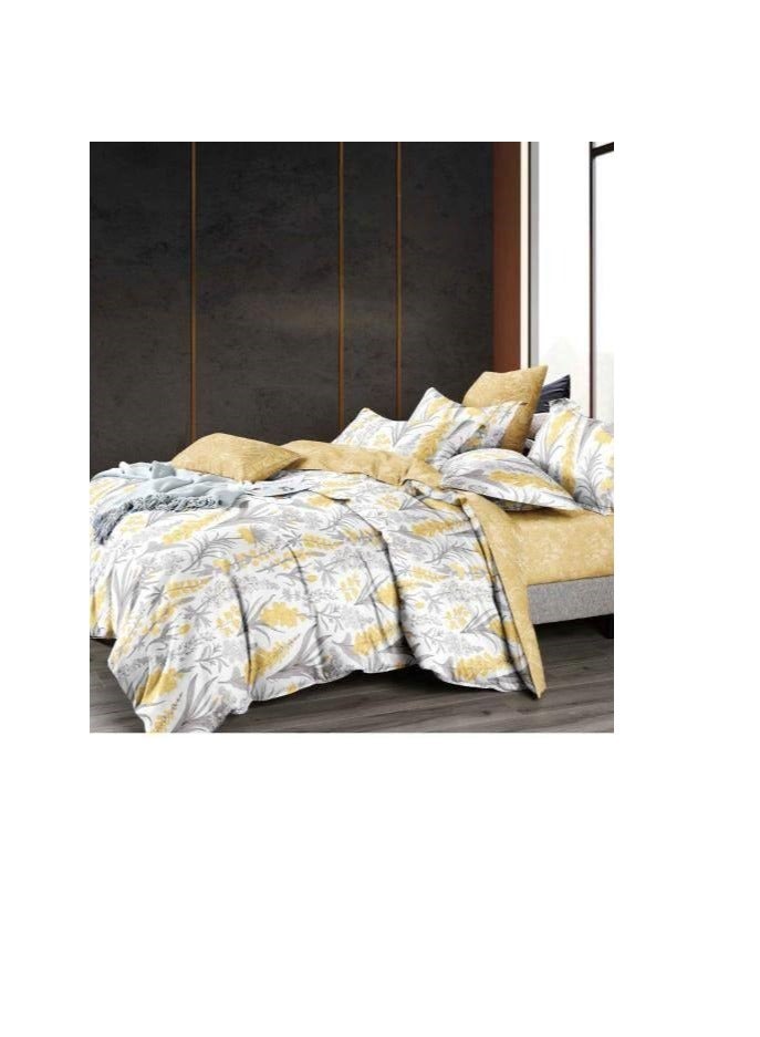 BAIG 6-Pieces Glace Cotton Printed Fancy Comforters Set Fixed duvet, fitted bedsheets and pillowcase King Size F21