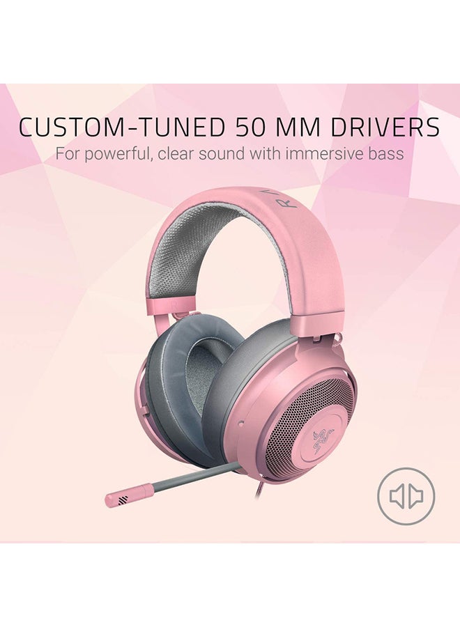 Razer Kraken Gaming Headset, Lightweight Aluminum Frame, Retractable Noise Isolating Microphone, For PC, PS4, PS5, Switch, Xbox One, Xbox Series X & S, Mobile, 3.5 mm Audio Jack - Quartz Pink - Image 2