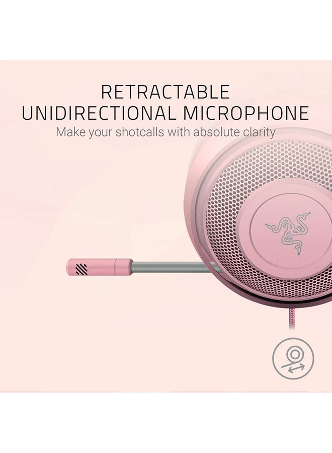 Razer Kraken Gaming Headset, Lightweight Aluminum Frame, Retractable Noise Isolating Microphone, For PC, PS4, PS5, Switch, Xbox One, Xbox Series X & S, Mobile, 3.5 mm Audio Jack - Quartz Pink - Image 3